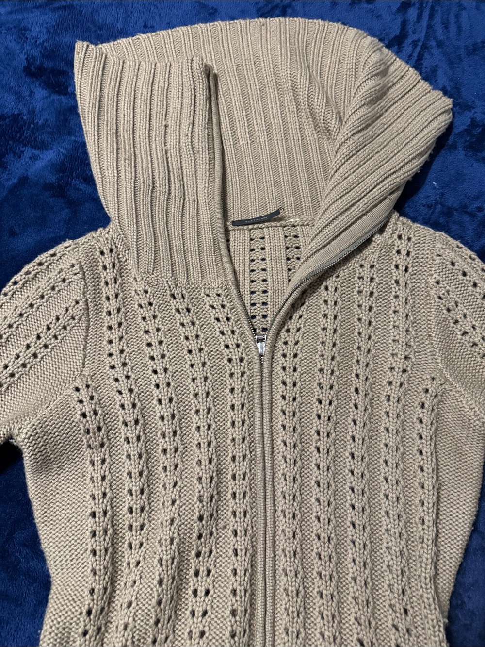 Elie Tahari Beige Luxury Knitted Zip Peek-A-Boo Cardigan Dress